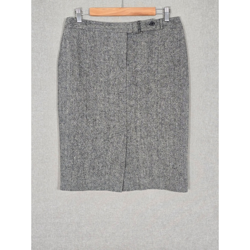 David N Women's Tweed Wool Blend Pencil Skirt Front Split Grey 10